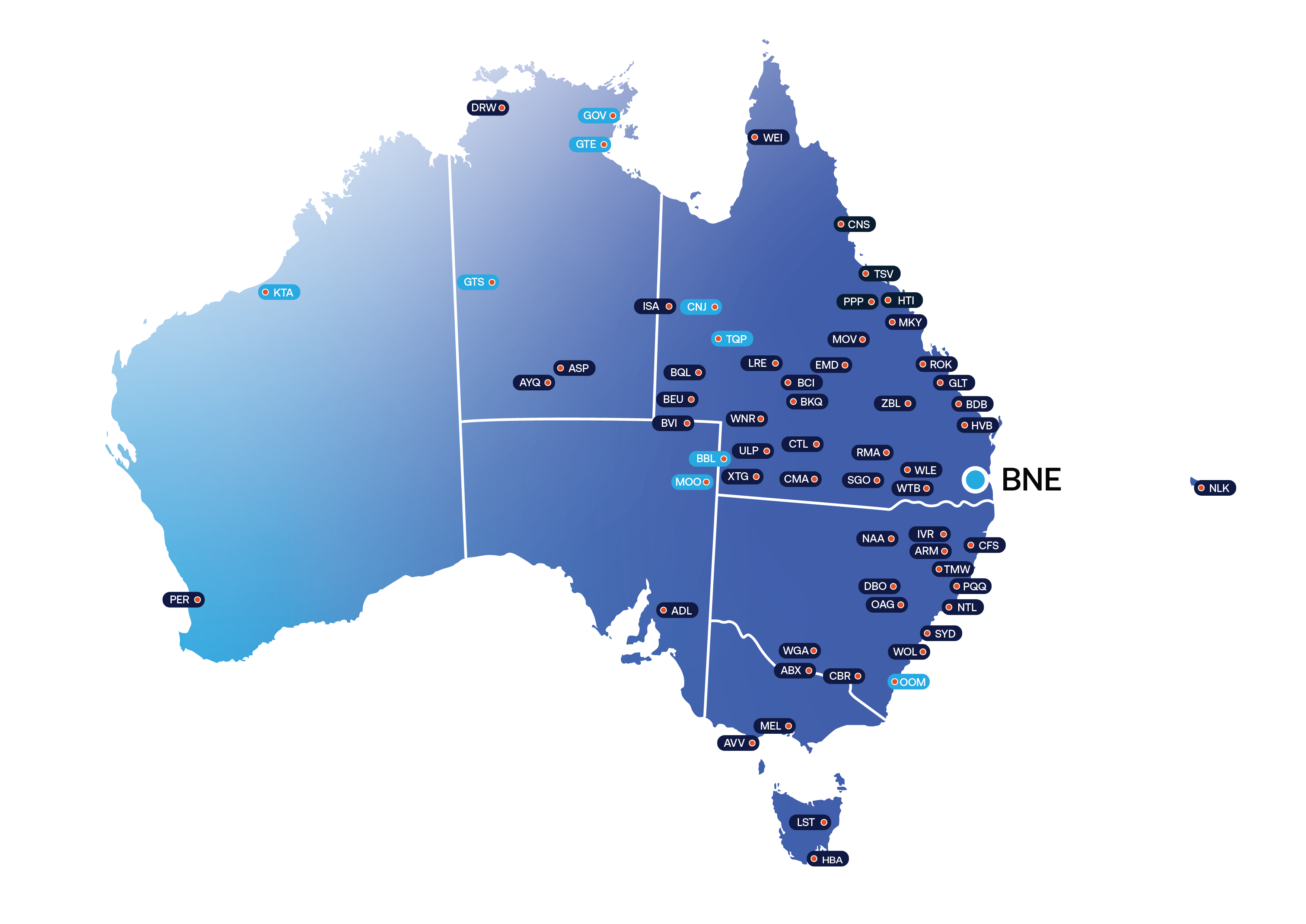 Map of Australia showing Brisbane's domestic network