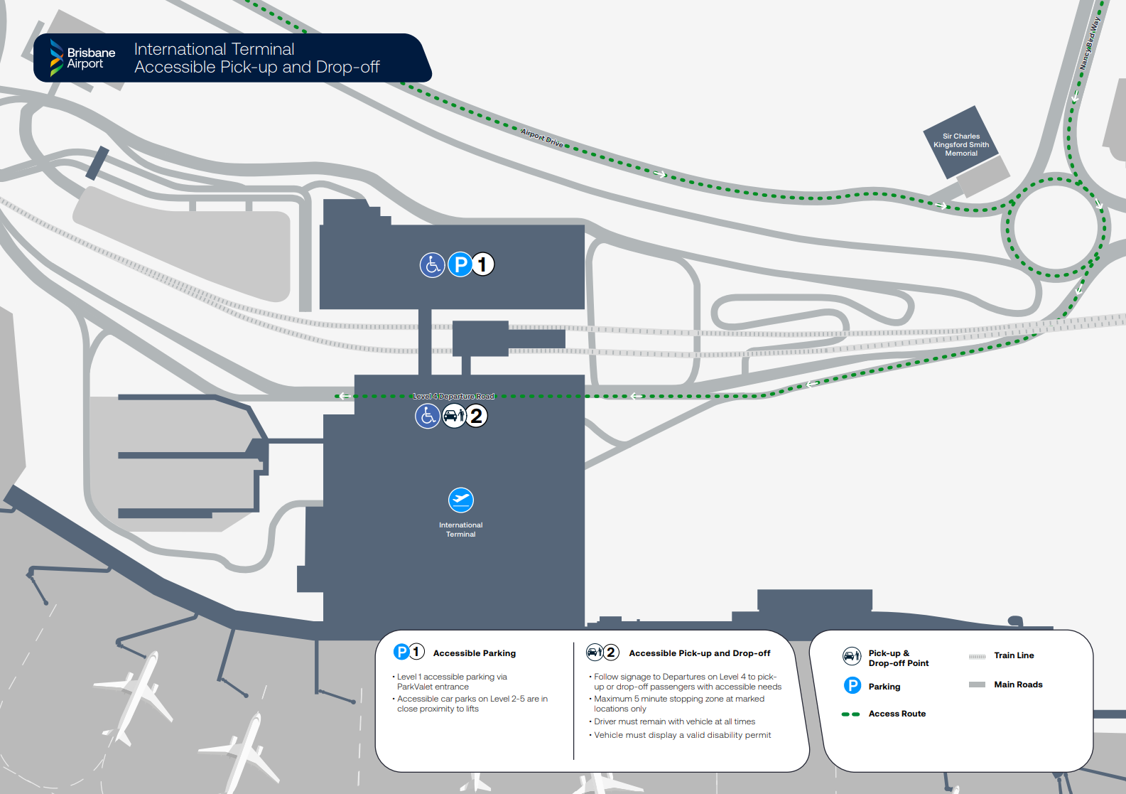 International Terminal accessible pick up drop off car parks