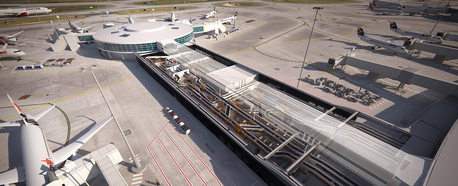 Central Baggage System Render - Domestic Terminal