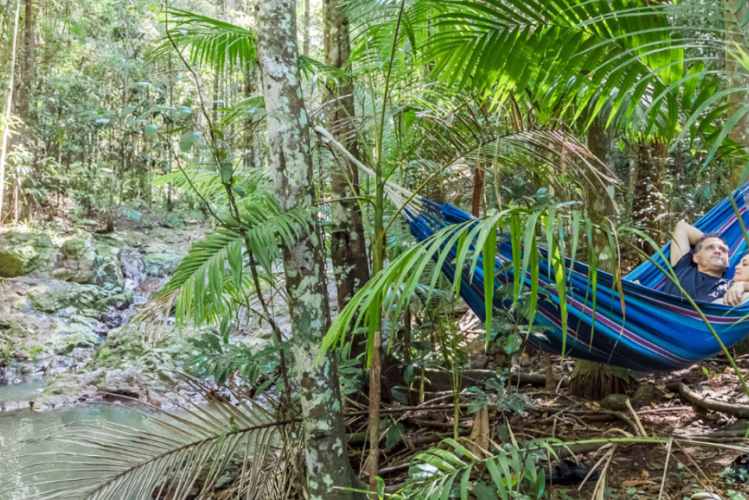 Two people in hammock at Narrows Escape Rainforest Retreat