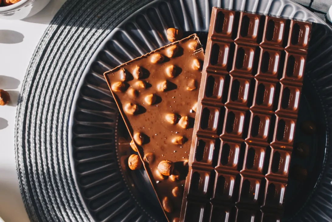 Chocolate blocks on a plate