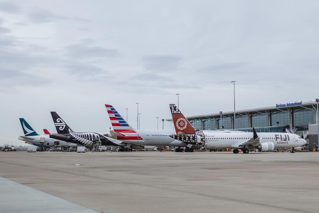 Four aircraft outside Brisbane Asirport internationalterminal